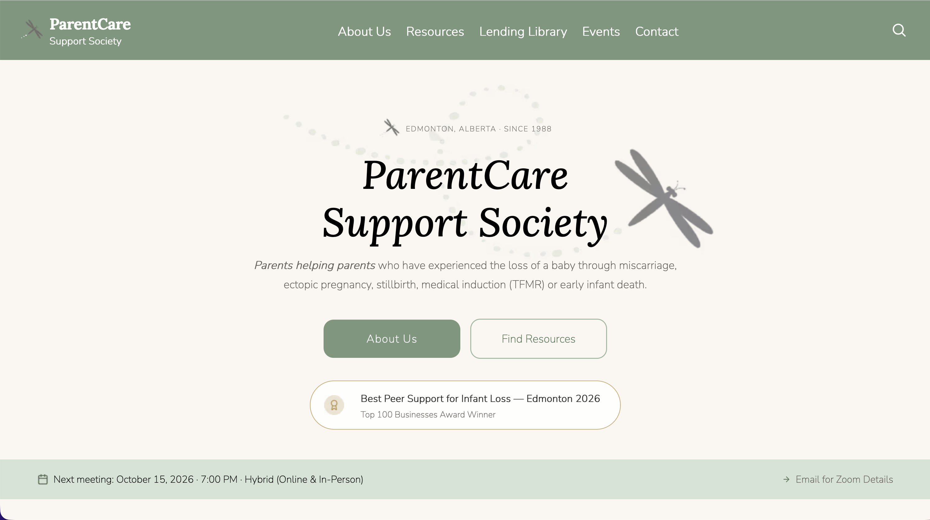 ParentCare website homepage screenshot